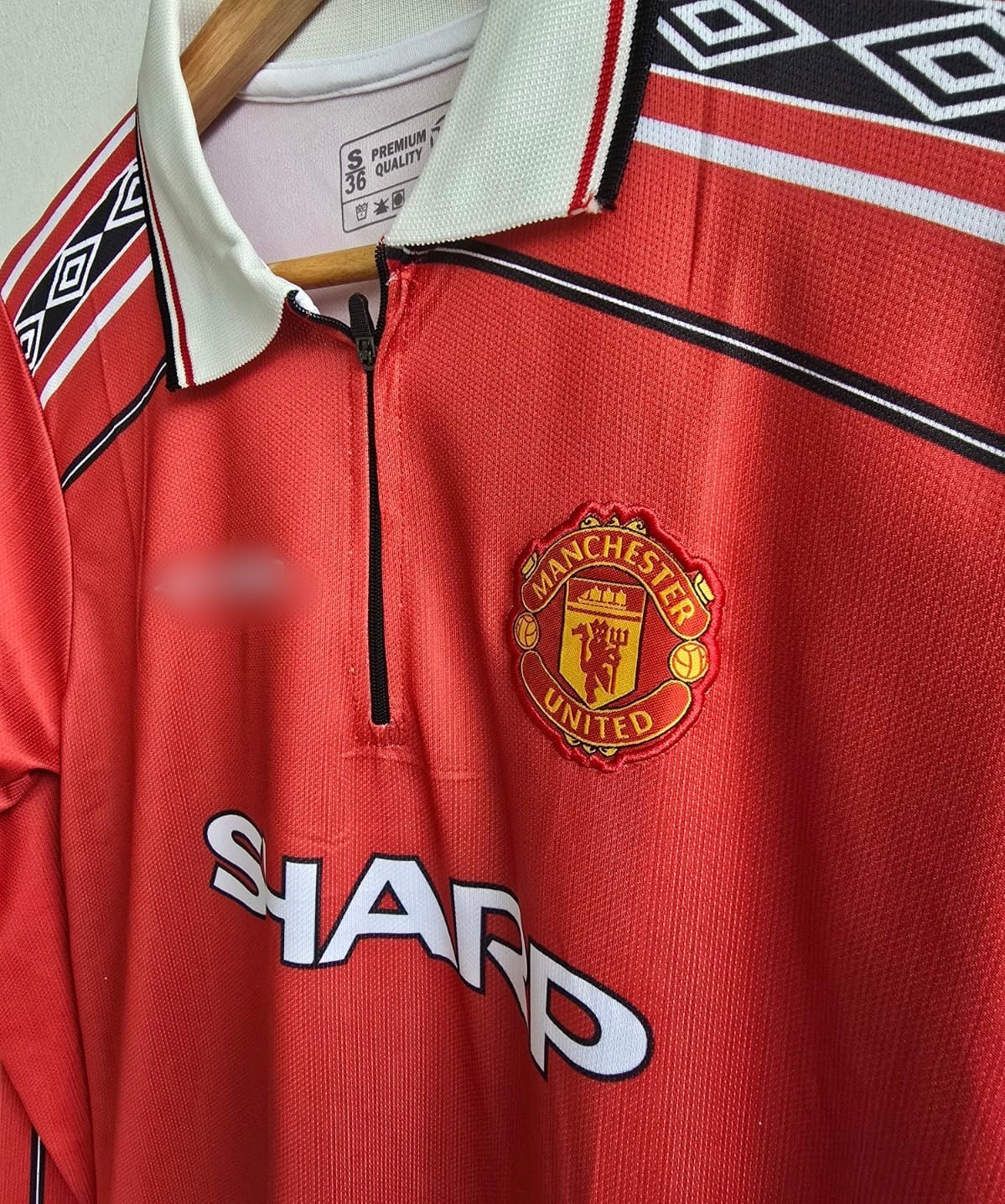 Manchester united 1998/99 Home jersey zip type full sleeve embroidery beckham P130 -