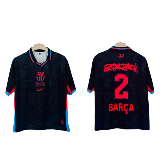 Barcelona x Travis Scott Cactus Jack Black Away Edition Jersey Five sleeve sublimation