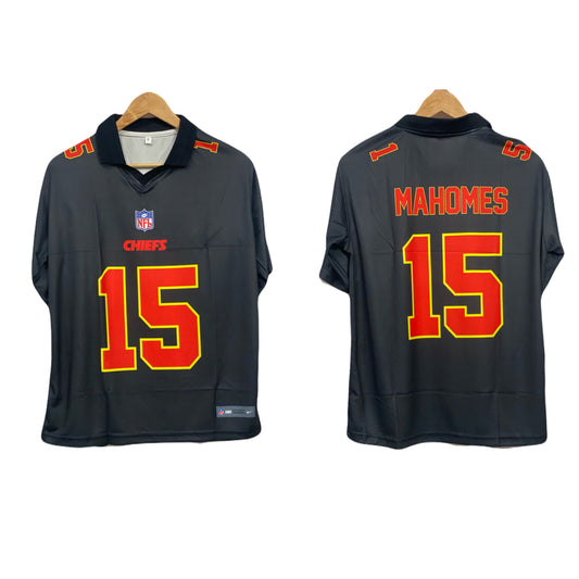 Men's Kansas City Chiefs Patrick Mahomes Black Super Bowl LVIII Carbon Fashion Five sleeve Jersey - P733 - bmg store