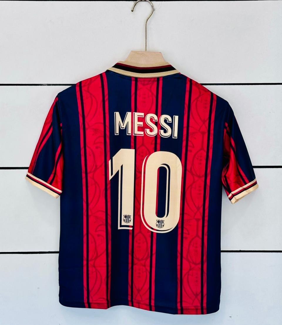 Barcelona 125th edition Messi Kids five sleeve collar sublimation jersey