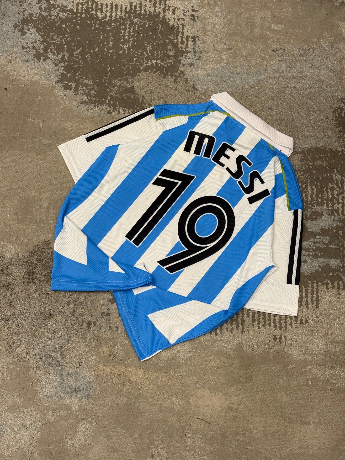 Argentina 2006 Home Messi  Premium Quality Collar Five Sleeve Sublimation  -